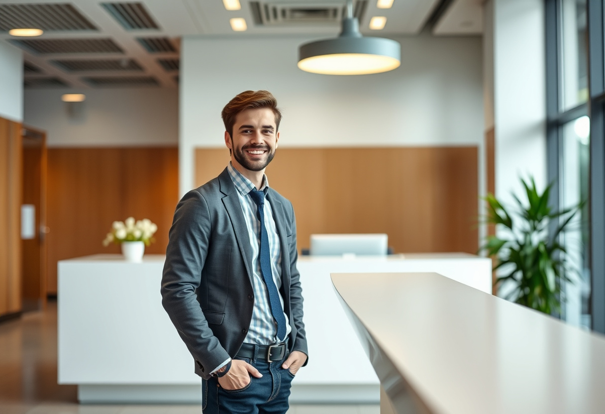 Getting hired at top companies — job seeker at an office