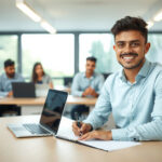 Estudante em sala de aula de curso do Senac