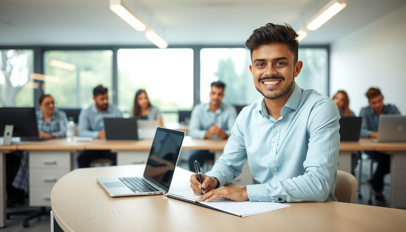 Estudante em sala de aula de curso do Senac